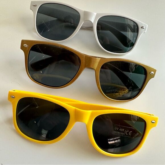 Set of 3 aviator fun colored sunglasses yellow, white, and gold pairs Sunglasses - Picture 3 of 8